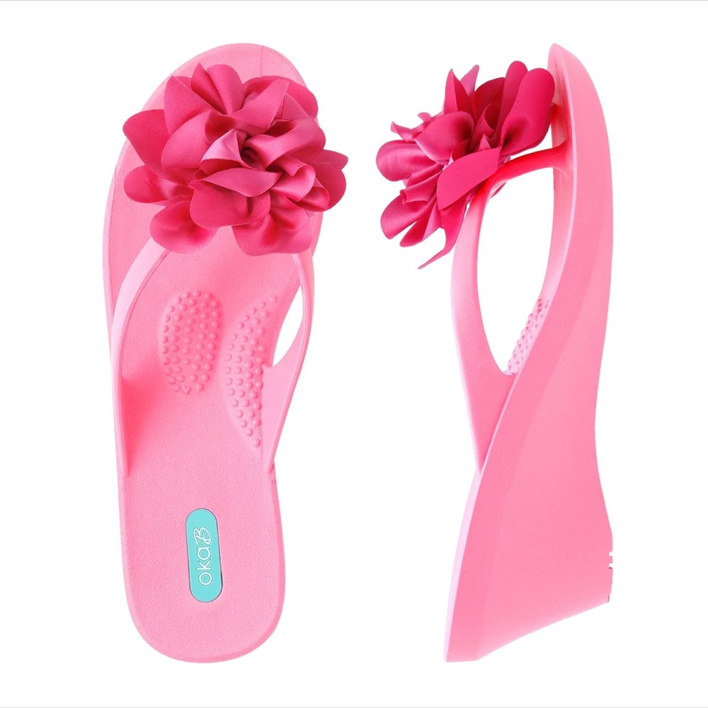 NWOT OKAB KANA WEDGE FLIP-FLOP SANDALS WOMENS SIZE L ELECTRIC PINK MATTE FINISH